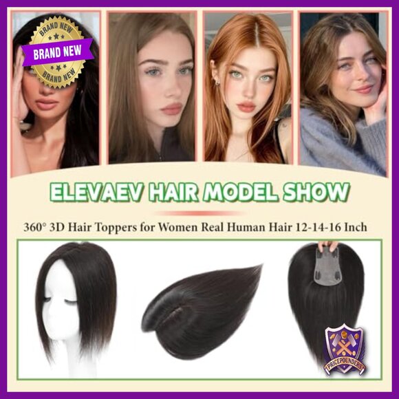 16 Inch Real Human Hair Topper for Thinning Hair, 360° 3D Upgrade